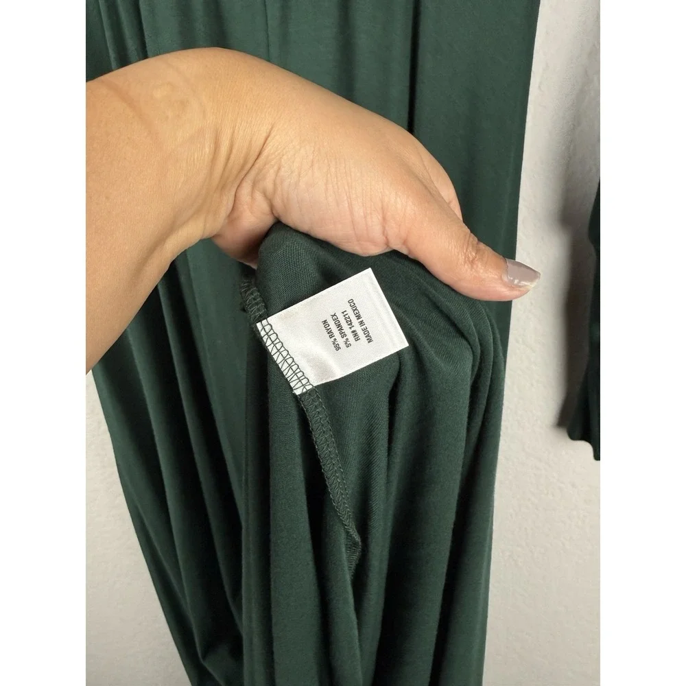 24seven Comfort Apparel Bishop Sleeves Maxi Dress Women's‎ Large Green Stretch